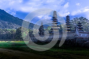 Pura Hulun Danu Batur Pusat temple at blue hour in Bali, Indonesia, Asia