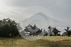 Pura Lempuyang temple and view on volcano Agung