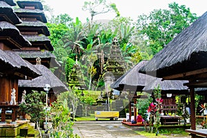 View on Hindu temple in green jungle with traditional puras photo