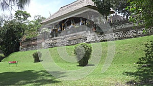 Pura Taman Ayun, Taman Ayun Temple,Bali Indonesia, the Panoramic view in sunny day,on the plate an inscription in