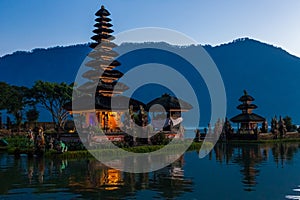 Pura Ulu Danau Bratan Temple in Bali. Early morning, sunrise, twilight