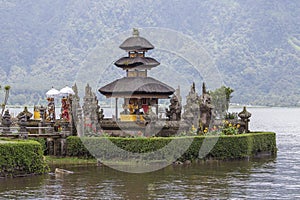 Pura Ulun Danu Bratan Water Temple in cloudy weather on the island of Bali, Indonesia