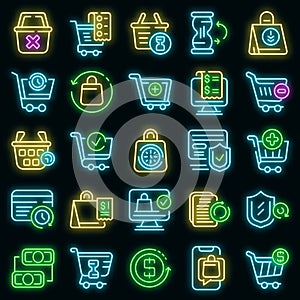 Purchase history icons set vector neon