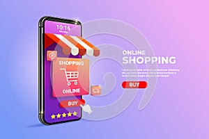 Purchase Online Shopping illustration on mobile application concept