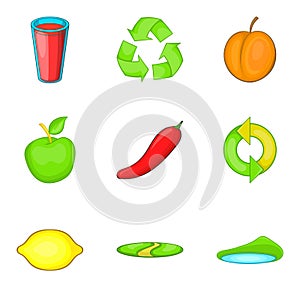 Purchase of vegetables icons set, cartoon style