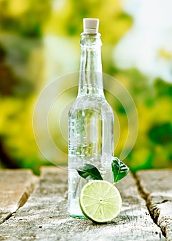 Pure aerated water in a glass bottle