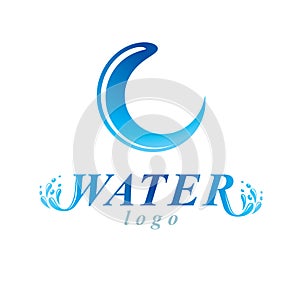 Pure aqua ecology vector logo. Human water reserves theme. Environment conservation concept.