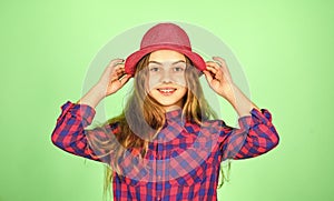 Pure beauty. checkered fashion for teen. happy childhood concept. small girl follow latest trends. pure and natural