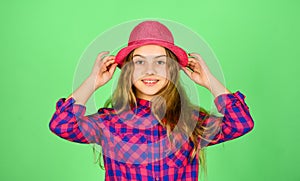 Pure beauty. checkered fashion for teen. happy childhood concept. small girl follow latest trends. pure and natural