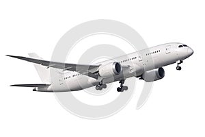 A pure with Boeing 787 no logo take-off isolated side view