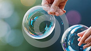 Pure bubble with hand generate ai