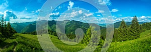 Pure clean air of alpine meadow beautiful panorama. Carpathians