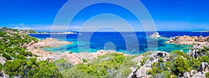 Pure clear azure sea water and amazing rocks on coast of Maddalena island, Sardinia, Italy