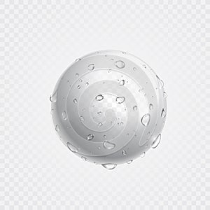 Pure clear water drops on surface. Vector realistic droplets spray.