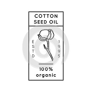 Pure Cottonseed Oil Liner labels and badges - Vector Icon, Sticker, Stamp, Tag Cotton Flower - Natural Organic Oil Logo