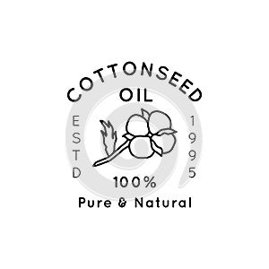 Pure Cottonseed Oil Liner labels and badges - Vector Icon, Sticker, Stamp, Tag Cotton Flower - Natural Organic Oil Logo