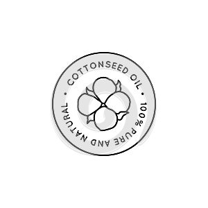 Pure Cottonseed Oil Liner labels and badges - Vector Round Icon, Sticker, Stamp, Tag Cotton Flower - Natural Oil Logo photo