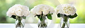 Elegant Wedding Centerpiece Creamy White Roses and Hydrangeas Pure elegance Creamy white roses and hydrangeas symbolize love