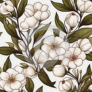 Pure Elegance: Seamless White Floral Pattern