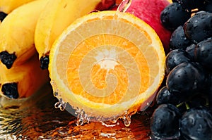 Pure fruit in a spray of water