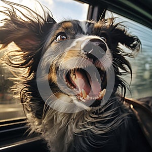 Pure Joy on a Whirlwind Ride: The Colorful Adventure of a Dog\'s photo