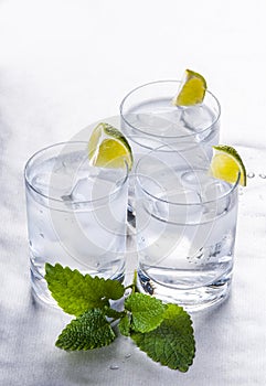 Pure mineral water with ice and lemon