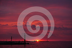 Pure Natural Pink Sunset in Kusadasi Harbour