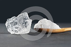 Pure natural white crystal bath or rock salt with food or sea salt