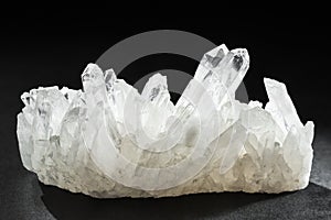 Pure Quartz Crystal Cluster on Black Background