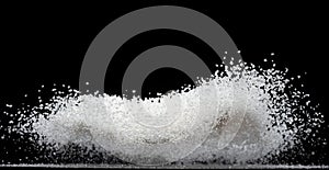 Pure Refined Sugar cube flying explosion, white crystal sugar abstract cloud fly. Pure refined sugar cubes splash stop in air,