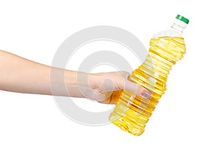 Pure sunflower oil in plastic bottle. Seasoning for salads