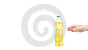 Pure sunflower oil in plastic bottle. Seasoning for salads