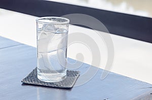 Pure water with ice in glass