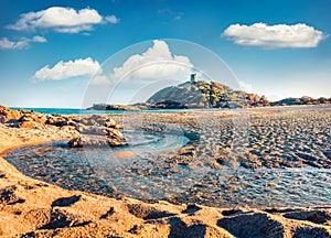 Pure water springs flow directly into the Mediterranean sea. Amazing summer view of popular tourist destination - Acropoli di Bith