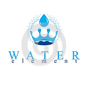 Pure water vector abstract logo created in the shape of royal crown.