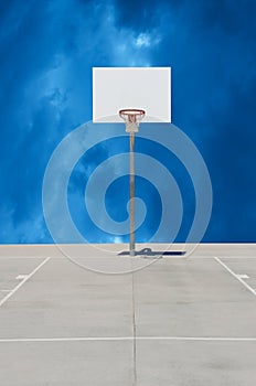 Pure White Basketball Standard or Backboard with Cloudy Background photo