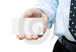 Pure white card in man's hands