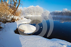 The pure white snow and river water