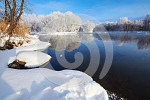 The pure white snow and winter river