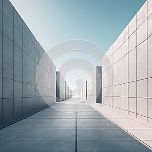 Minimalist white corridor with sky view photo