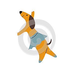 Purebred Brown Dachshund Dog Wearing Skirt Dancing, Funny Playful Pet Animal Cartoon Character Vector Illustration
