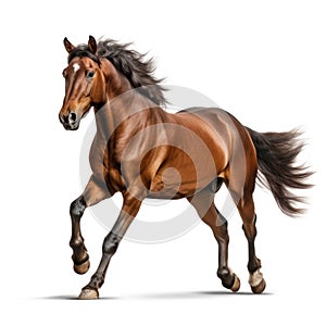 Purebred brown horse isolated on white background. Generative AI