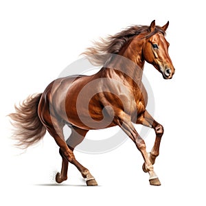 Purebred brown horse isolated on white background. Generative AI