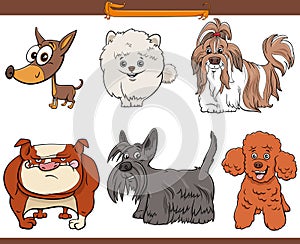 Purebred cartoon dogs comic characters set