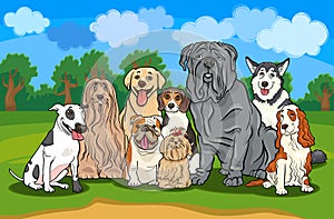 Purebred dogs group cartoon illustration photo