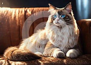 Purebred Ragdoll cat on the couch