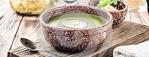 Puree cream soup of green leaf lettuce, spinach and cheese