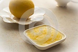 Puree of lemon on light background. Healhty food