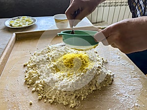 Pureeing egg yolk when making shortcrust pastry photo