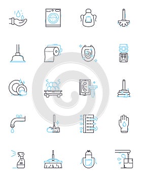 Purging linear icons set. Cleanse, Eliminate, Exorcise, Remove, Evacuate, Dump, Discard line vector and concept signs